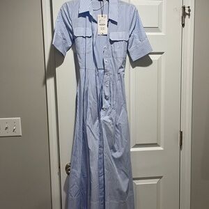 Zara Light Blue and White Striped Shirt
